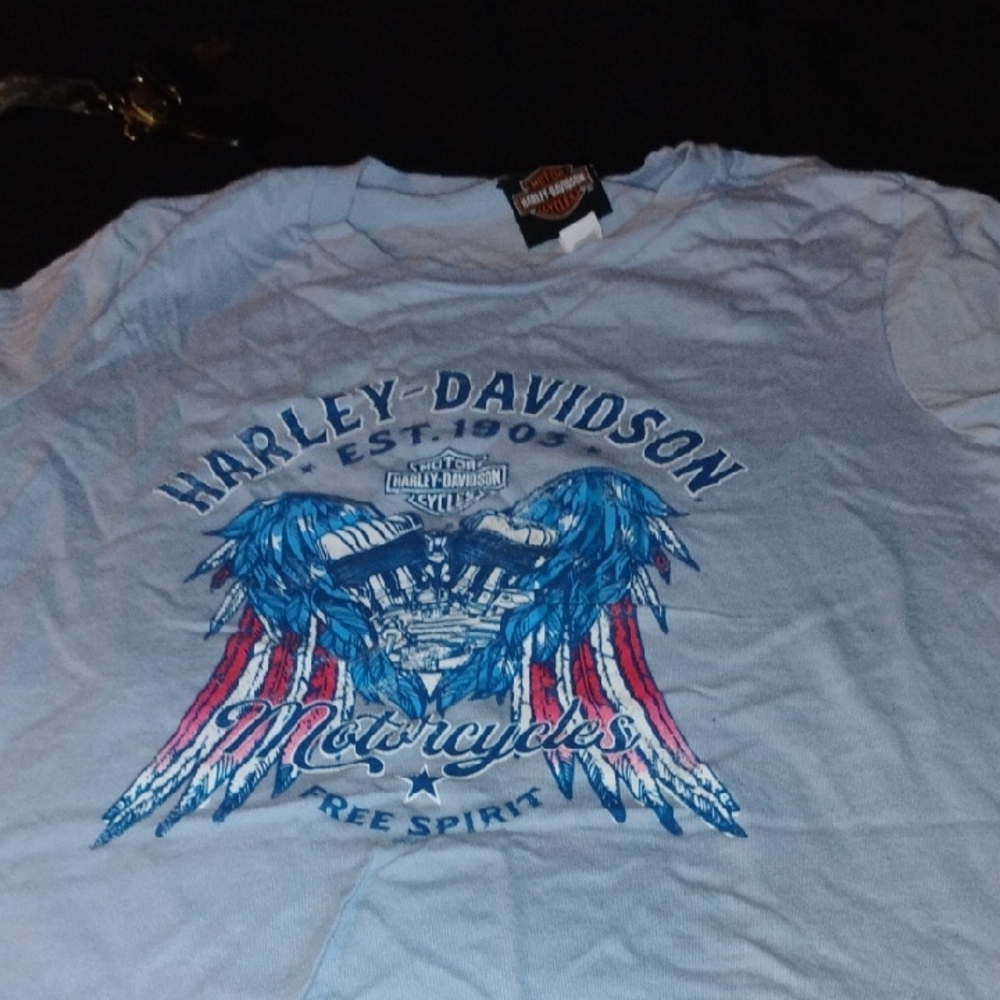 Harley-Davidson White and Blue Short Sleeve Tee